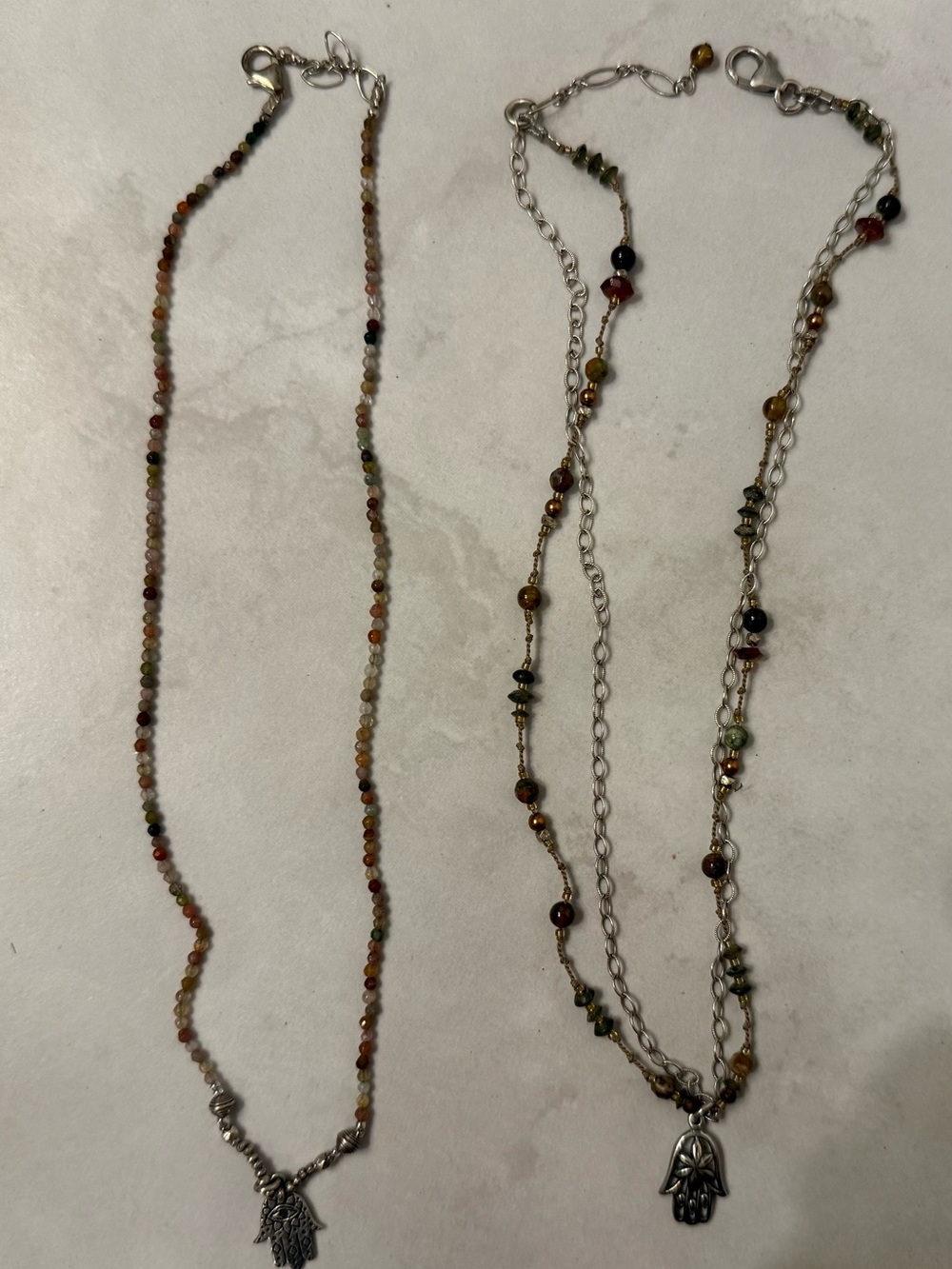 Boho Multicolor Beaded Hamsa Hand Layering Necklaces – Set of 2